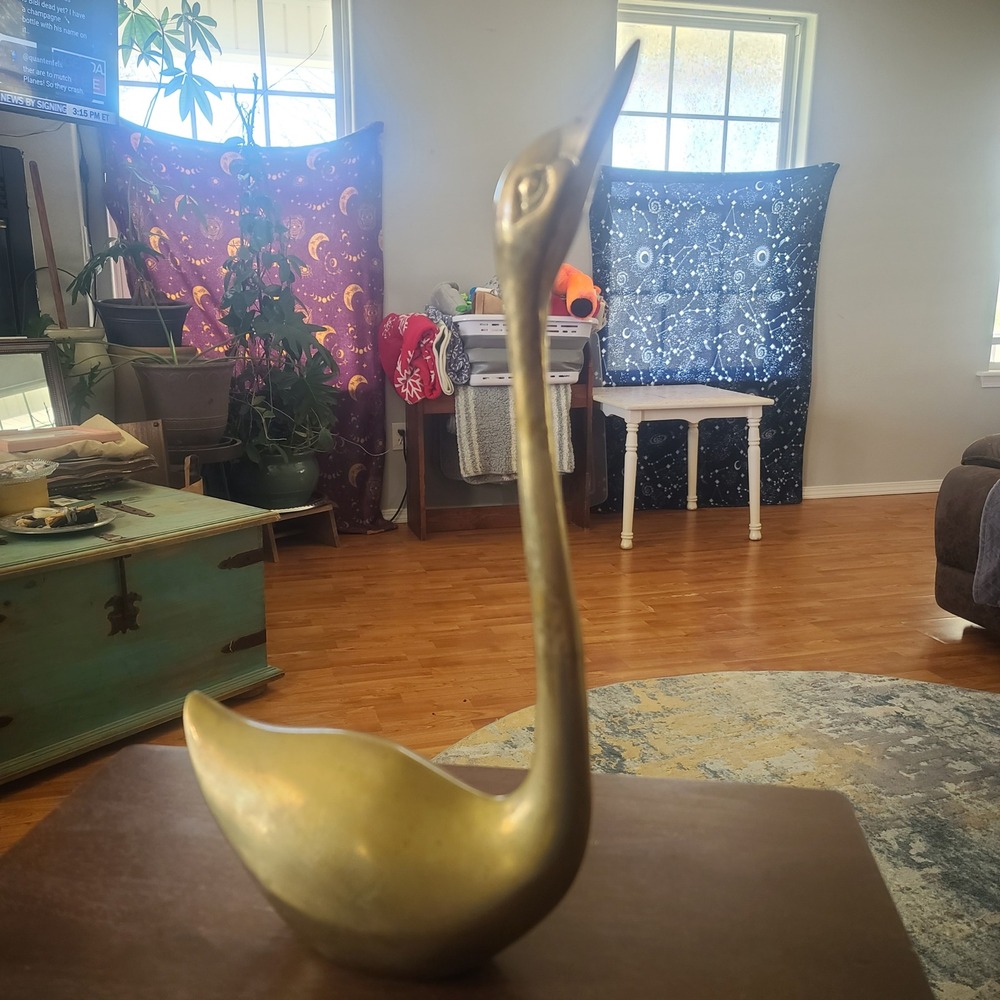Vintage Brass Swan Figurine 16 inch Tall Large MCM Animal Statue Decor Gold Tone